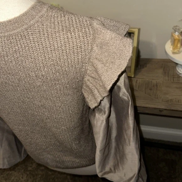 Design History Women's Organza Sleeve Sweater Top, Size Medium Brown Wool Blend - Picture 6 of 8
